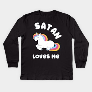 Funny Unicorn Unicorns Satan Loves Me Metal Gift- Kids Long Sleeve T-Shirt